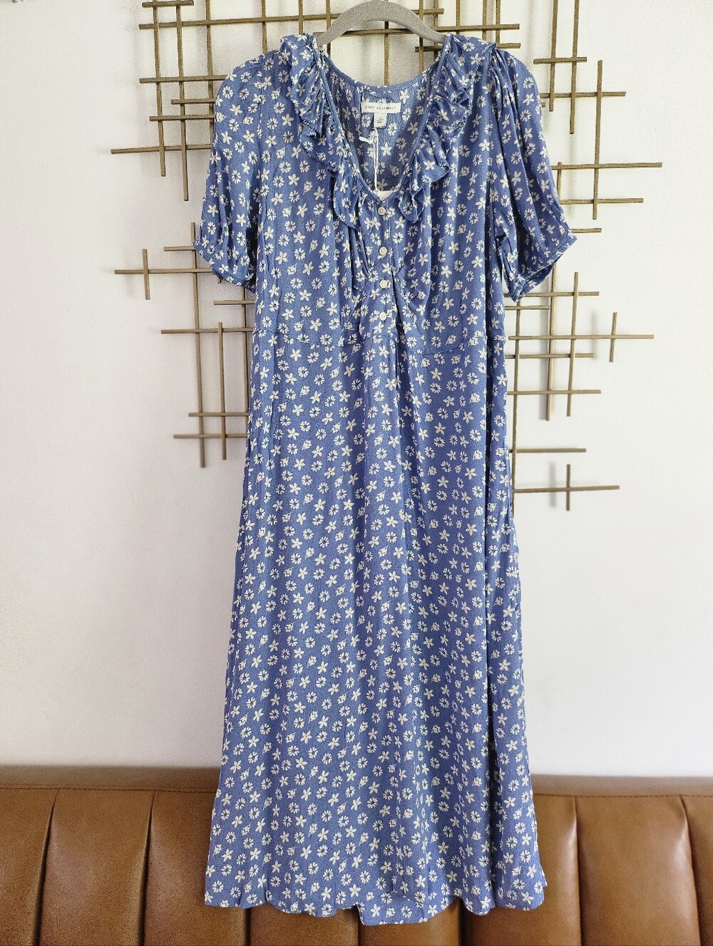 L- Free Assembly- Blue Floral Ruffle Dress - Picture 1 of 10